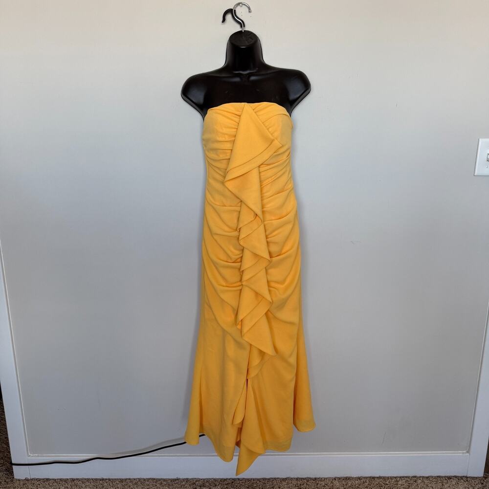 C/Meo Collective Womens Strapless Ruffle Dress M Marigold Yellow Wedding Guest - Picture 2 of 10